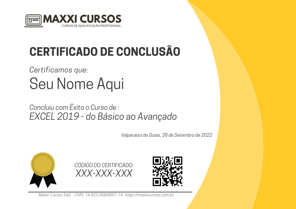 Certificado Aprenda Excel em 21 dias