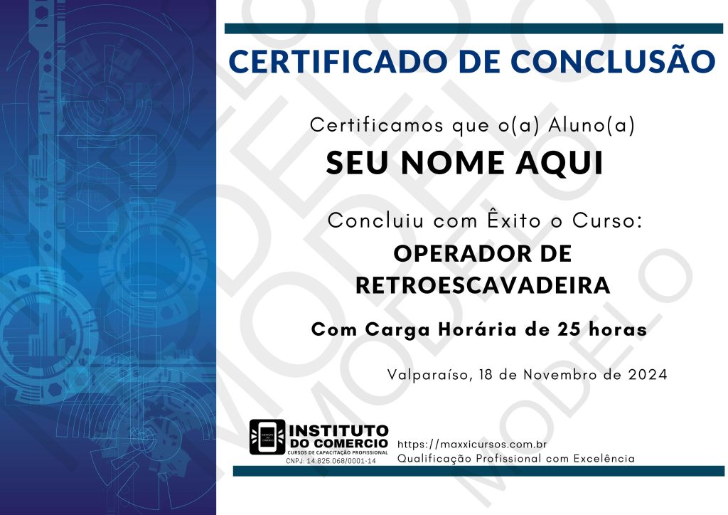 certificado Curso Online de Operador de Retroescavadeira