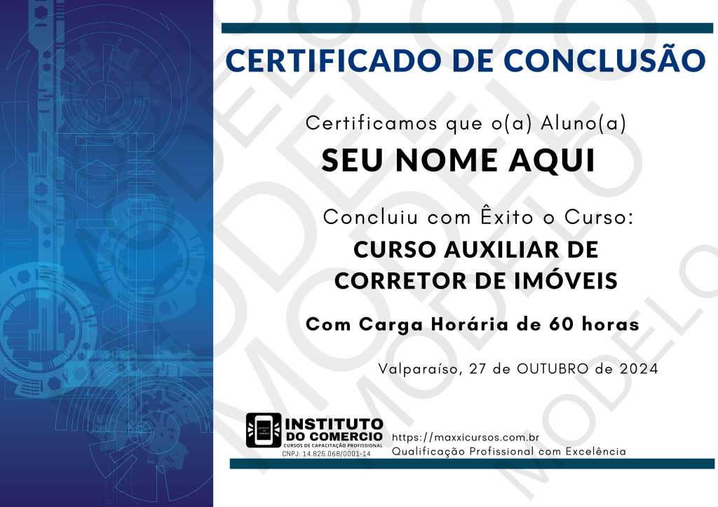 CERTIFICADO Curso Auxiliar de Corretor de Imóveis