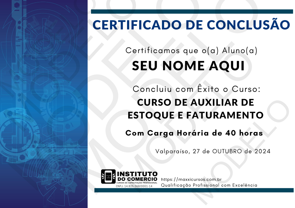 CERTIFICADO Curso de Auxiliar de Estoque e Faturamento